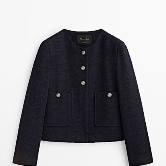 Massimo Dutti Navy boucle blazer size XS - Picture 3 of 7